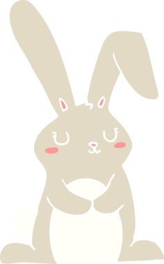 Bir insan tarafından çizilmiş düz renkli çizgi film tavşanı