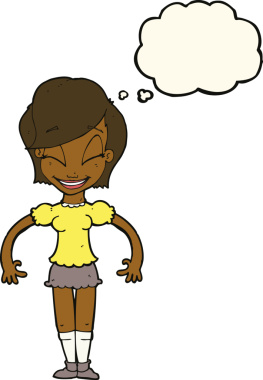 Bir insan tarafından çizilmiş düşünce baloncuğu olan güzel bir kadın.