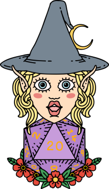 Retro Dövme Biçimli elf karakteri Bir insan tarafından çizilmiş doğal yirmi zar atışıyla