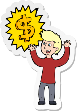 Bir insan tarafından çizilmiş para kazandıran bir karikatürün çıkartması.