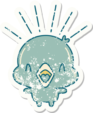 Bir insan tarafından çizilmiş şarkı söyleyen dövme stili eski bir çıkartma.