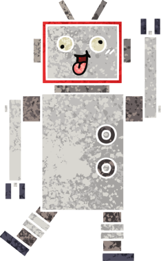 Bir insan tarafından çizilmiş çılgın bir robotun retro çizim tarzı karikatürü