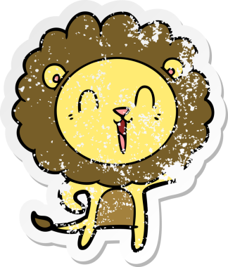 Bir insan tarafından çizilmiş gülen aslan çıkartması.