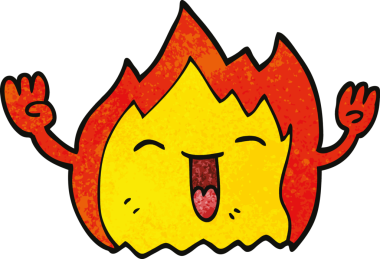 Bir insan tarafından çizilmiş mutlu kırmızı ateş.