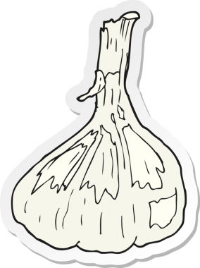 Bir insan tarafından çizilmiş sarımsak karikatürü çıkartması.