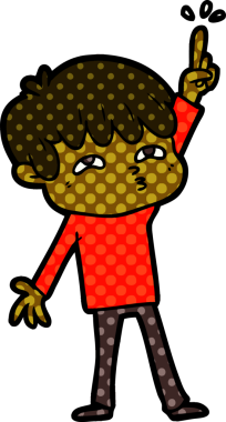 Çizgi filmci çocuk bir insan tarafından çizilmiş sorular soruyor.