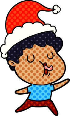 Bir insan tarafından çizilmiş Noel Baba şapkası takan bir adamın el çizimi çizgi roman tasviri.