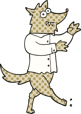 Bir insan tarafından çizilmiş çizgi roman tarzı bir kurt adam.