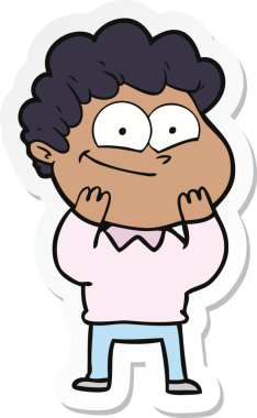 Bir insan tarafından çizilmiş mutlu bir adamın çıkartması.