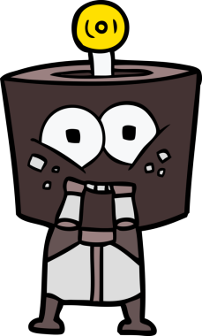 Bir insan tarafından çizilmiş mutlu çizgi film robotu