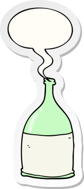 Bir insan tarafından çizilmiş konuşma balonu etiketli karikatür şişesi.