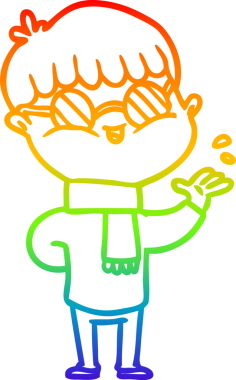 Bir insan tarafından çizilmiş gözlük takan çizgi film çocuğu çizimi.