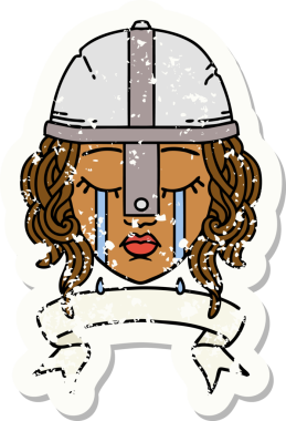 Retro Dövme Tarzı Ağlayan insan savaşçı karakteri Bir insan tarafından çizilmiş pankartıyla