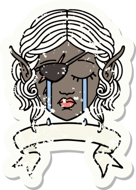 Retro Dövme Tarzı Ağlayan Elf karakter yüzü Bir insan tarafından çizilmiş pankartıyla