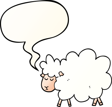 Bir insan tarafından çizilmiş, konuşma baloncuklu çizgi film koyunu.