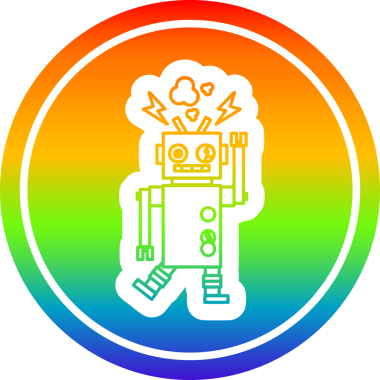 arızalı robot dairesel simgesi gökkuşağı gradyan bir insan tarafından çizilmiş