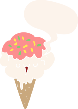 bir insan tarafından çizilmiş, konuşma baloncuklu çizgi film dondurması.