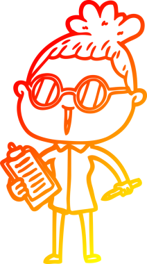 Bir insan tarafından çizilmiş gözlüklü bir karikatür kadın çizimi.