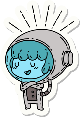 Bir insan tarafından çizilmiş astronot kıyafetli dövme stili bir kadının çıkartması.