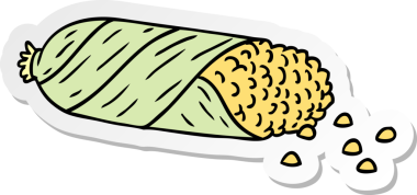 Bir insan tarafından çizilmiş mısır koçanı üzerine el çizimi karikatür.