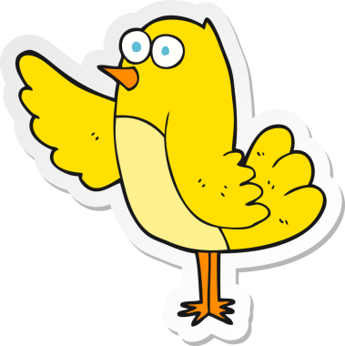 Bir insan tarafından çizilmiş çizgi film kuşunun çıkartması.