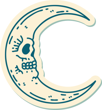 Bir insan tarafından çizilmiş kafatasının geleneksel stiliyle dövme çıkartması.