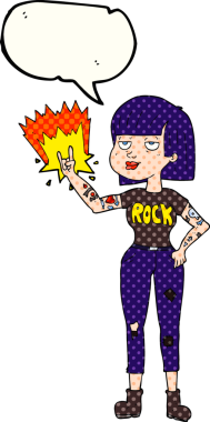 Bir insan tarafından çizilmiş serbest çizilmiş çizgi roman konuşma balonu rock kızı.