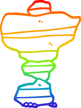 Bir insan tarafından çizilmiş istiflenmiş taşlardan oluşan bir karikatürün çizimi.