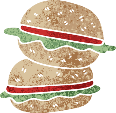 Bir insan tarafından çizilmiş retro çizim tarzı tuhaf bir vejetaryen burger.