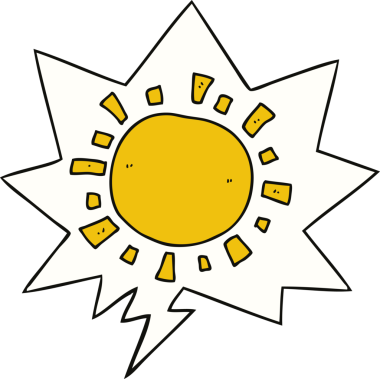 Bir insan tarafından çizilmiş konuşma baloncuklu çizgi film güneşi.