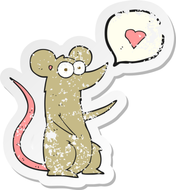 Bir insan tarafından çizilmiş aşık bir çizgi film faresinin gerilimli çıkartması.