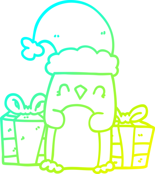 Bir insan tarafından çizilmiş şirin bir noel pengueninin soğuk gradyan çizgisi.