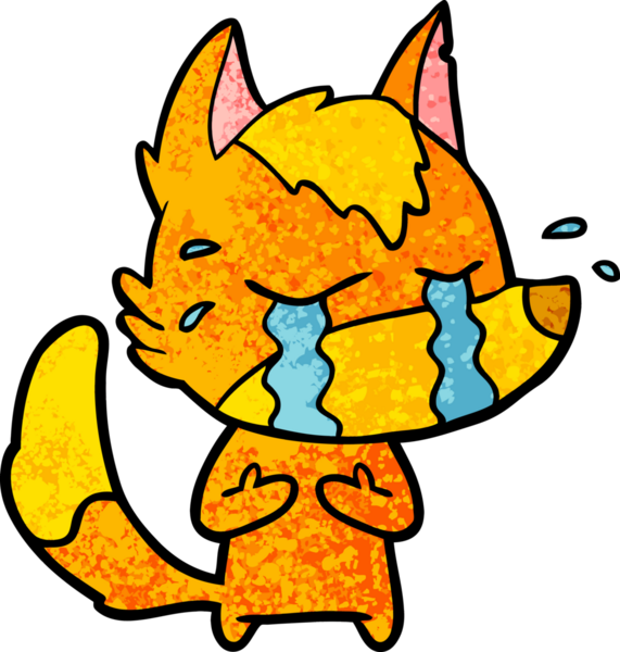 Bir insan tarafından çizilmiş üzgün küçük tilki çizgi film karakteri.