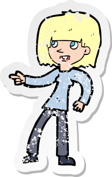 Bir insan tarafından çizilmiş karikatür kızına ait gerilimli bir çıkartma.