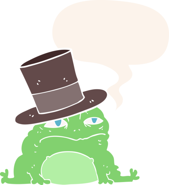 bir insan tarafından çizilmiş, konuşma baloncuklu zengin kurbağa çizgi filmi.