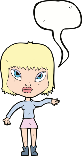 Bir insan tarafından çizilen konuşma baloncuğuyla jest yapan çizgi film kadını.