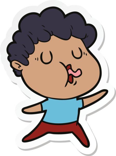 Bir insan tarafından çizilmiş şarkı söyleyen bir çizgi film karakterinin çıkartması.