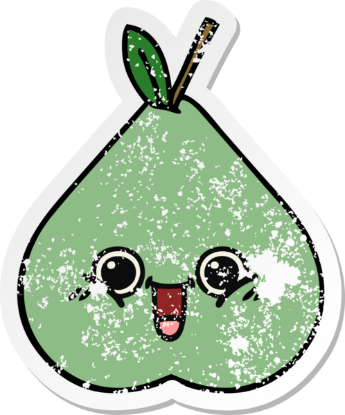 Bir insan tarafından çizilmiş yeşil armut karikatürünün sıkıntılı çıkartması.