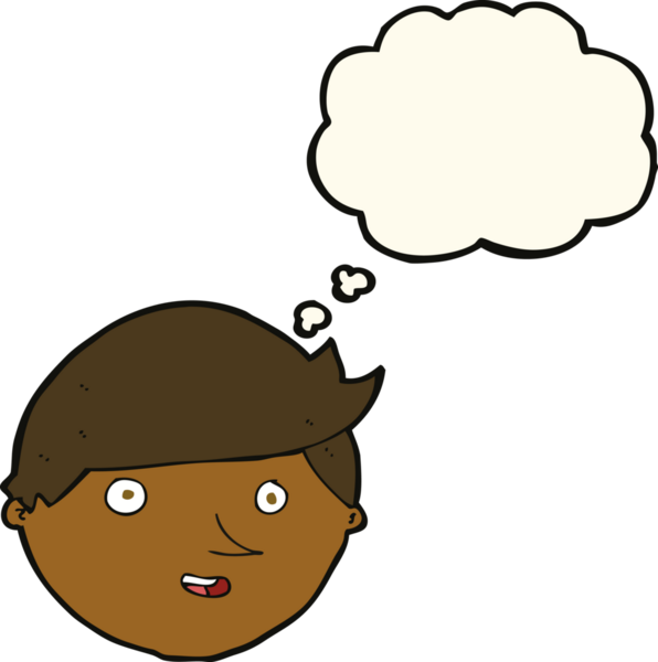 Bir insan tarafından çizilmiş düşünce baloncuklu mutlu bir yüz.