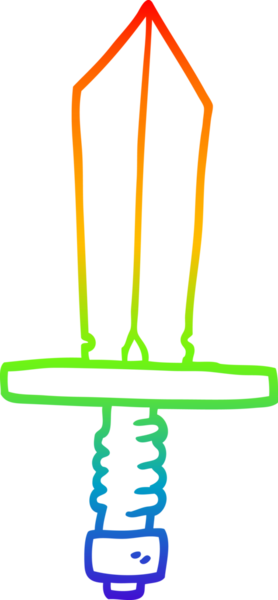 Gökkuşağı gradyan çizgisi bir insan tarafından çizilmiş bronz bir kılıcın karikatürü.