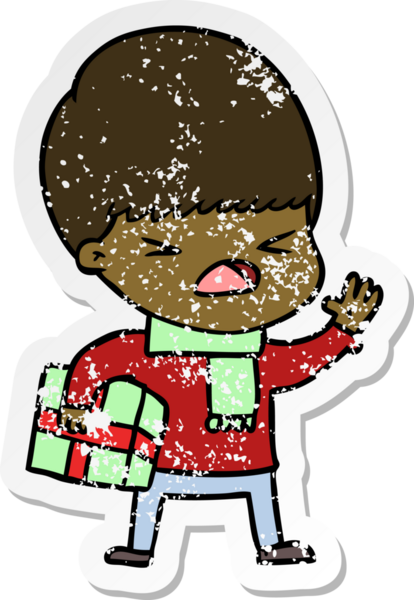 Bir insan tarafından çizilmiş stresli bir çizgi film çıkartması.