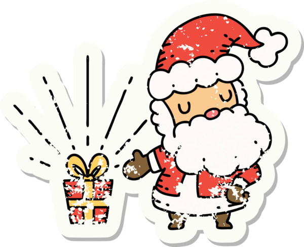 Bir insan tarafından çizilmiş eski bir dövme stili Noel Baba karakterinin eski çıkartması.