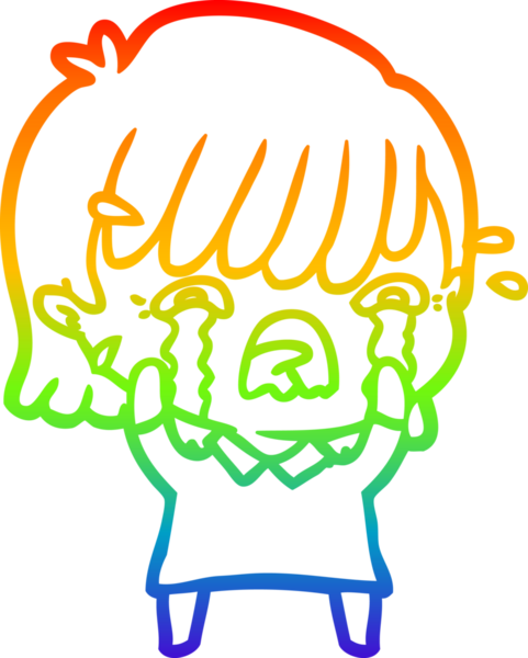 Gökkuşağı gradyan çizimi bir insan tarafından çizilmiş ağlayan bir çizgi kız çizimi