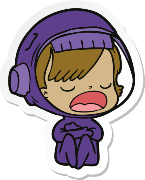 Bir insan tarafından çizilmiş konuşan astronot çizgi filminin çıkartması.