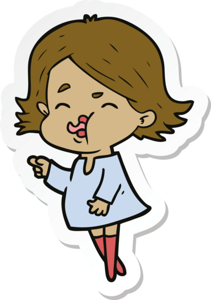 Bir insan tarafından çizilmiş bir karikatür kızının çıkartması.