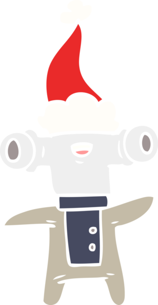 Bir insan tarafından çizilmiş Noel Baba şapkası takan bir uzaylının düz renkli çizimi.