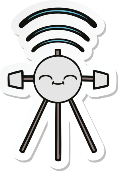 Bir insan tarafından çizilmiş şirin bir çizgi film uydusunun çıkartması.