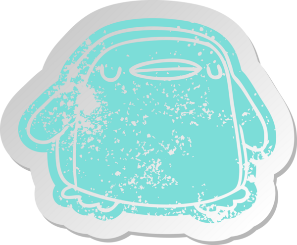 Bir insan tarafından çizilmiş sevimli bir penguenin eski bir karikatür yapıştırması.