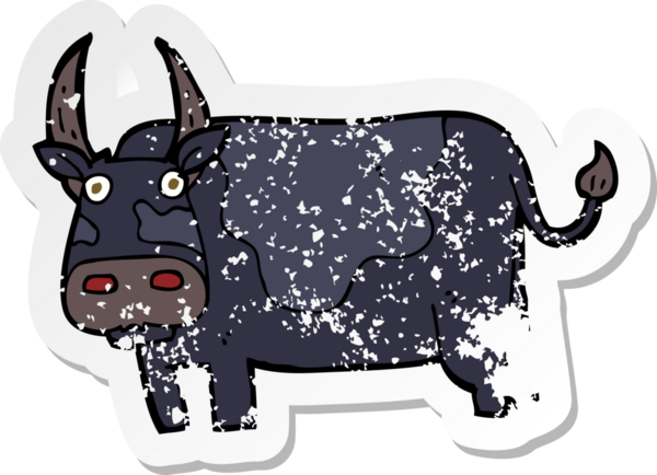 Bir insan tarafından çizilmiş karikatür boğasının geriletilmiş çıkartması.