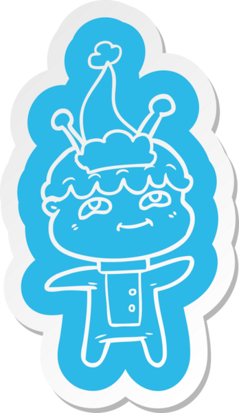 Bir insan tarafından çizilmiş Noel Baba şapkası giyen bir uzay adamının dostça bir çizgi film çıkartması.